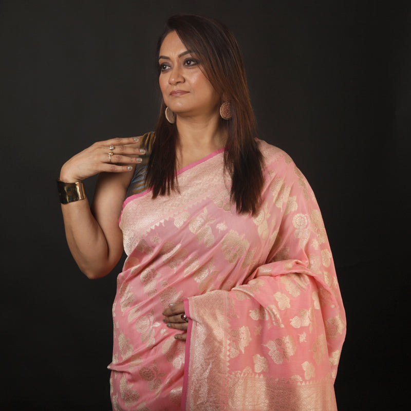 Baby Pink Khaadi Gorgette Banarasi