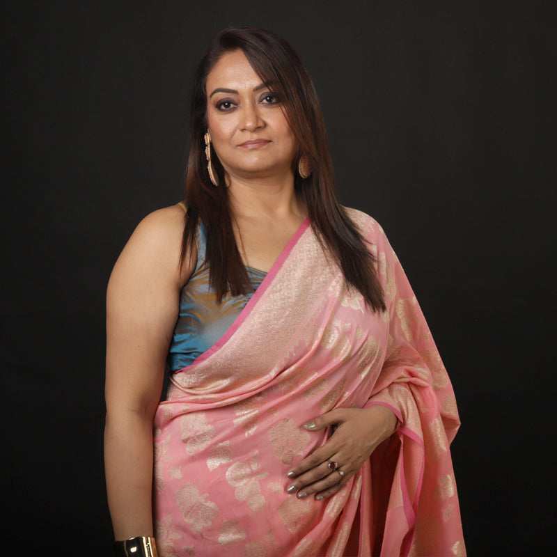 Baby Pink Khaadi Gorgette Banarasi