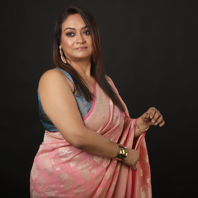 Baby Pink Khaadi Gorgette Banarasi