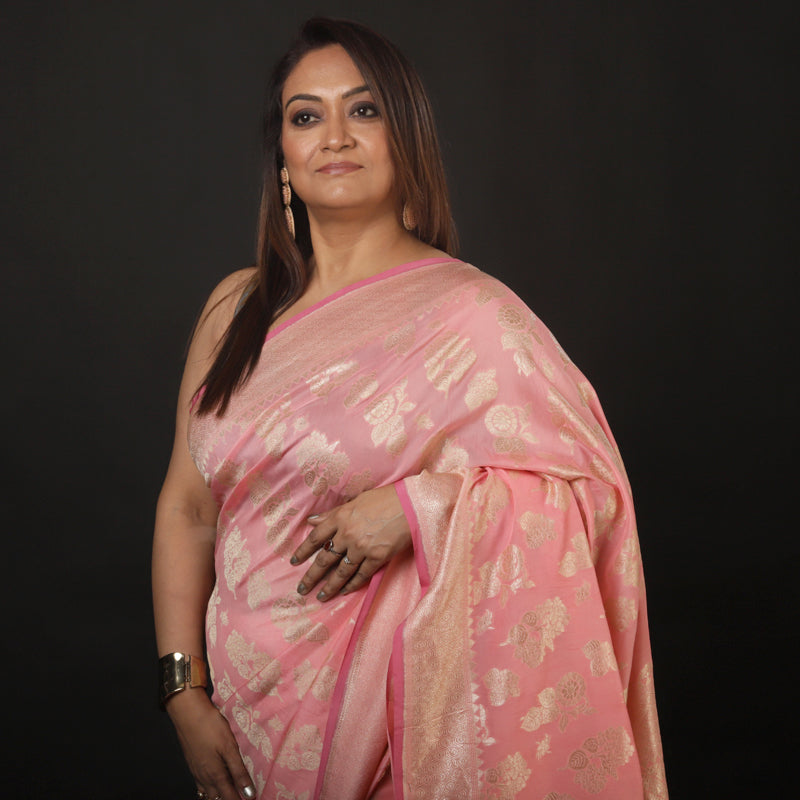 Baby Pink Khaadi Gorgette Banarasi