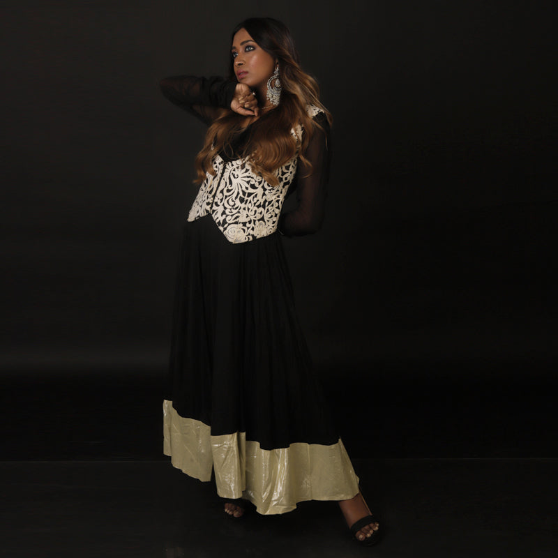 Black Gorgette Dress With Jacket