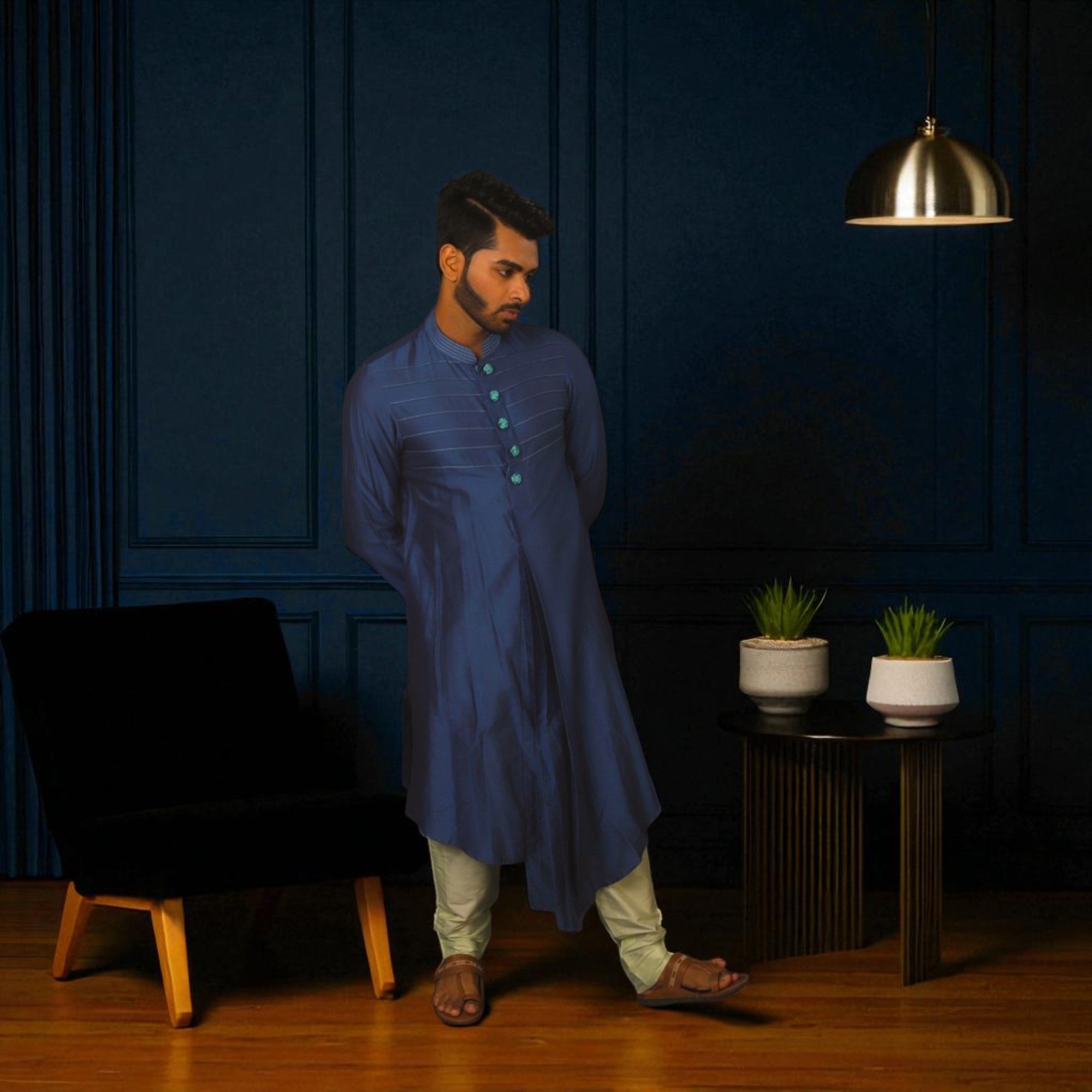 Blue Asyemetric Kurta Set