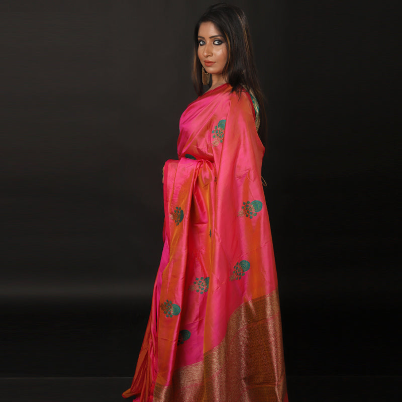 Dual Tone With Minakari Buti Pure Katan Banarasi
