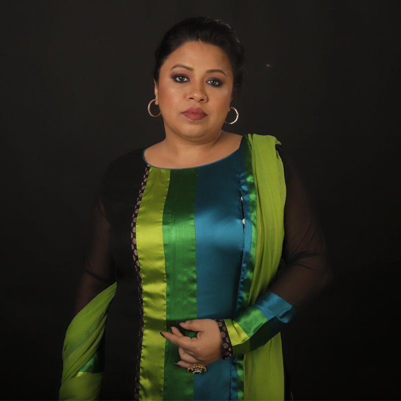 Gorgette Black Kurta With Skirt