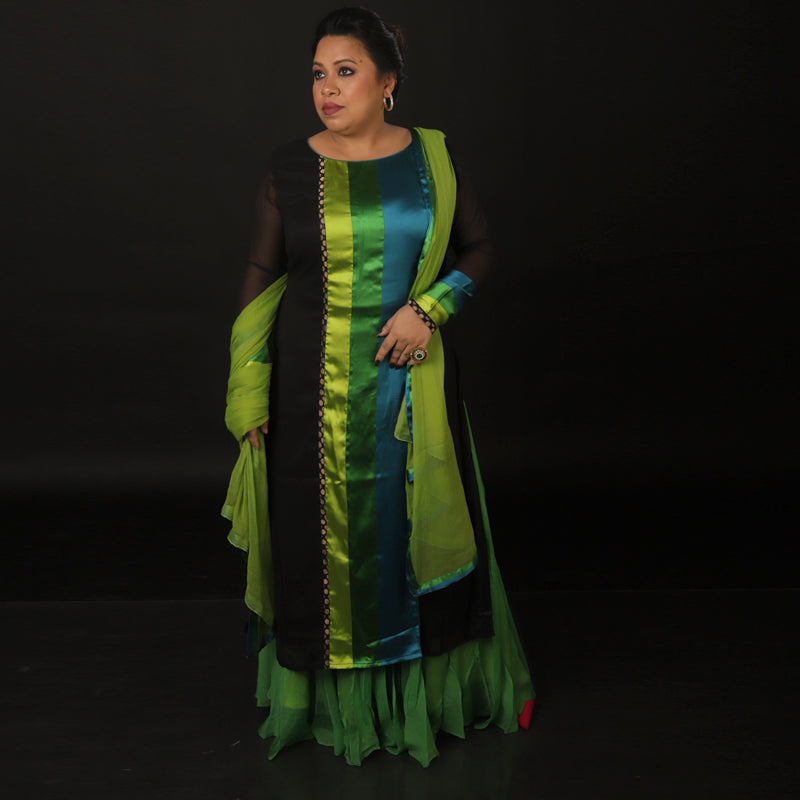 Gorgette Black Kurta With Skirt