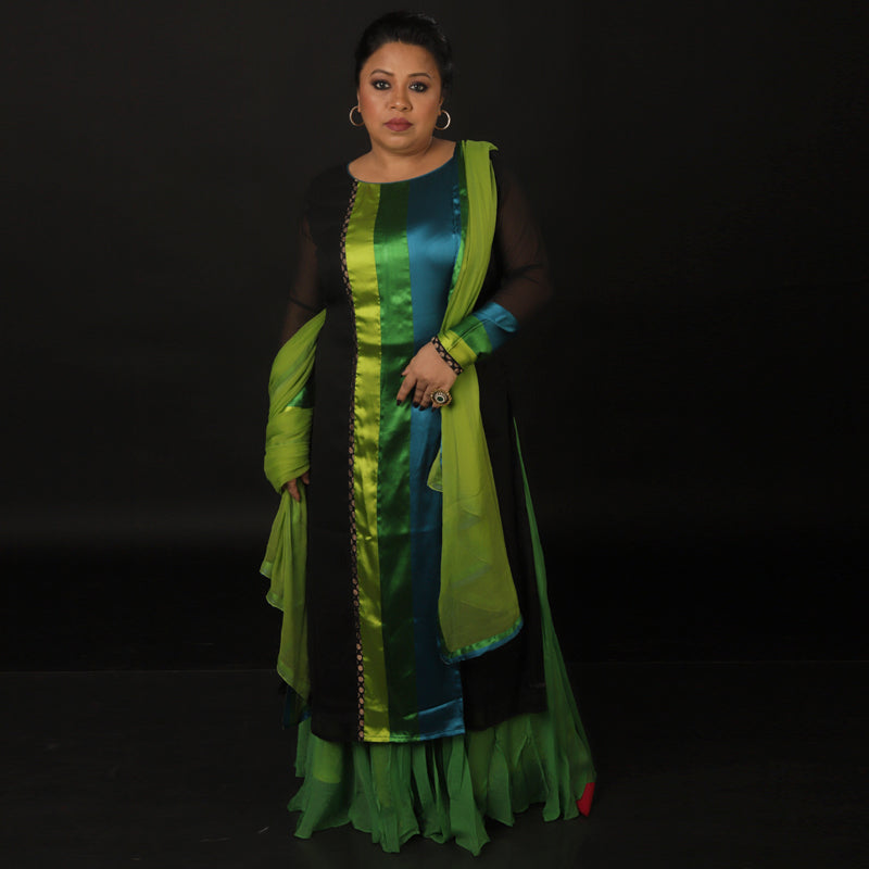 Gorgette Black Kurta With Skirt