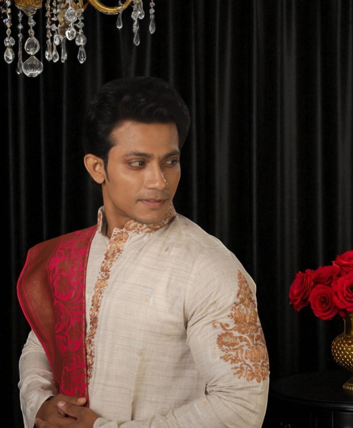 Khadi With Zari Peta Work Kurta With Dhuti