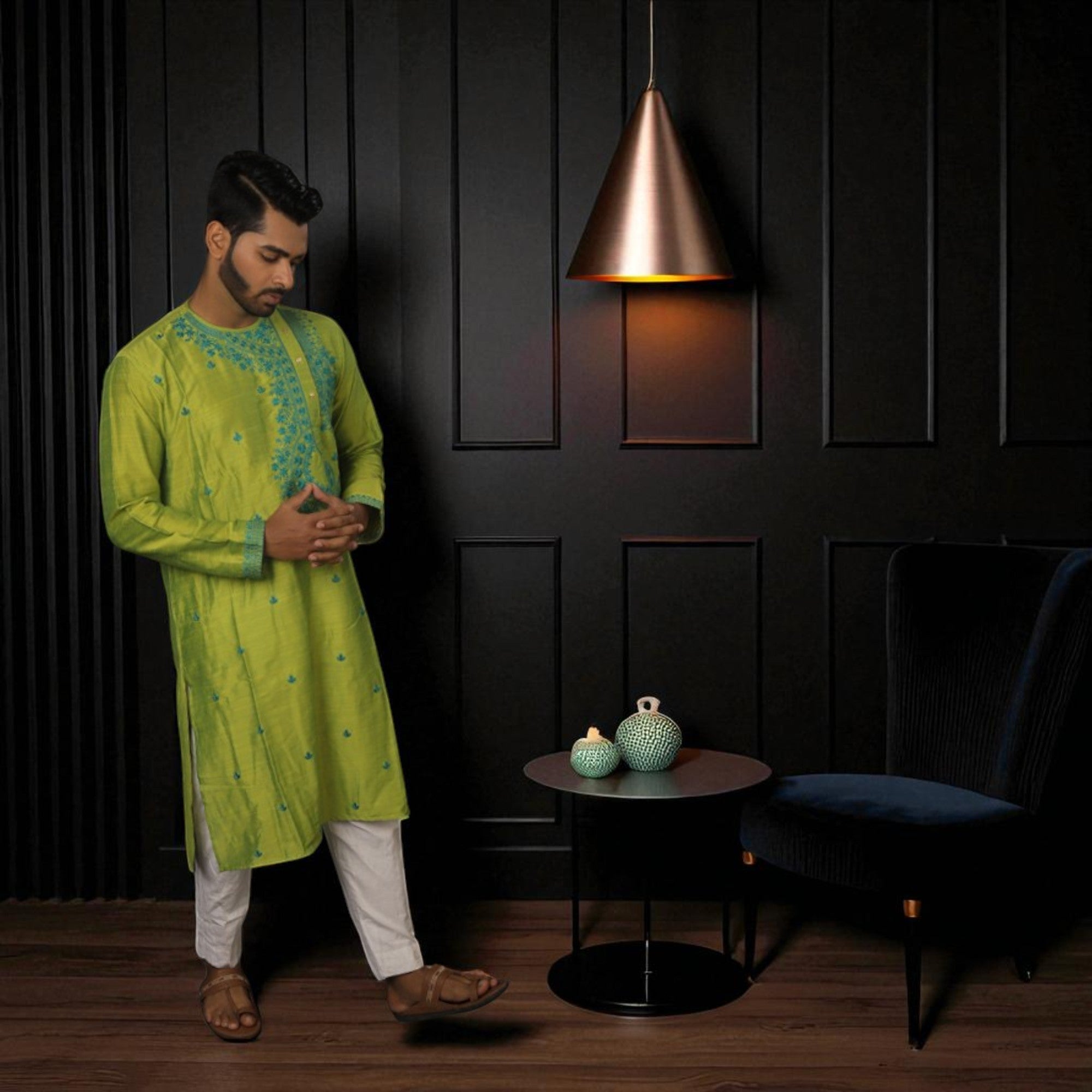 Parrot Green Cotton Slab Kurta Se