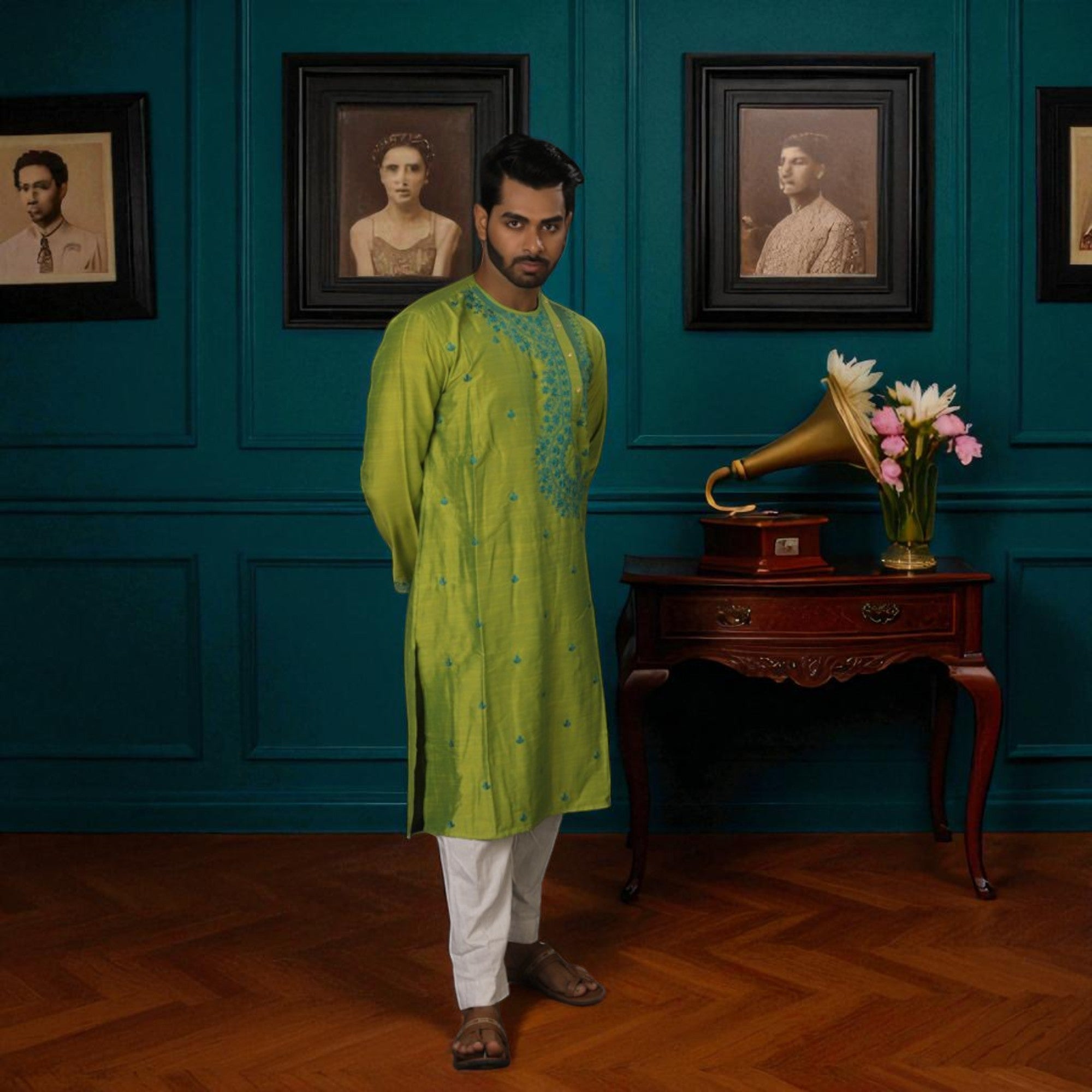 Parrot Green Cotton Slab Kurta Se