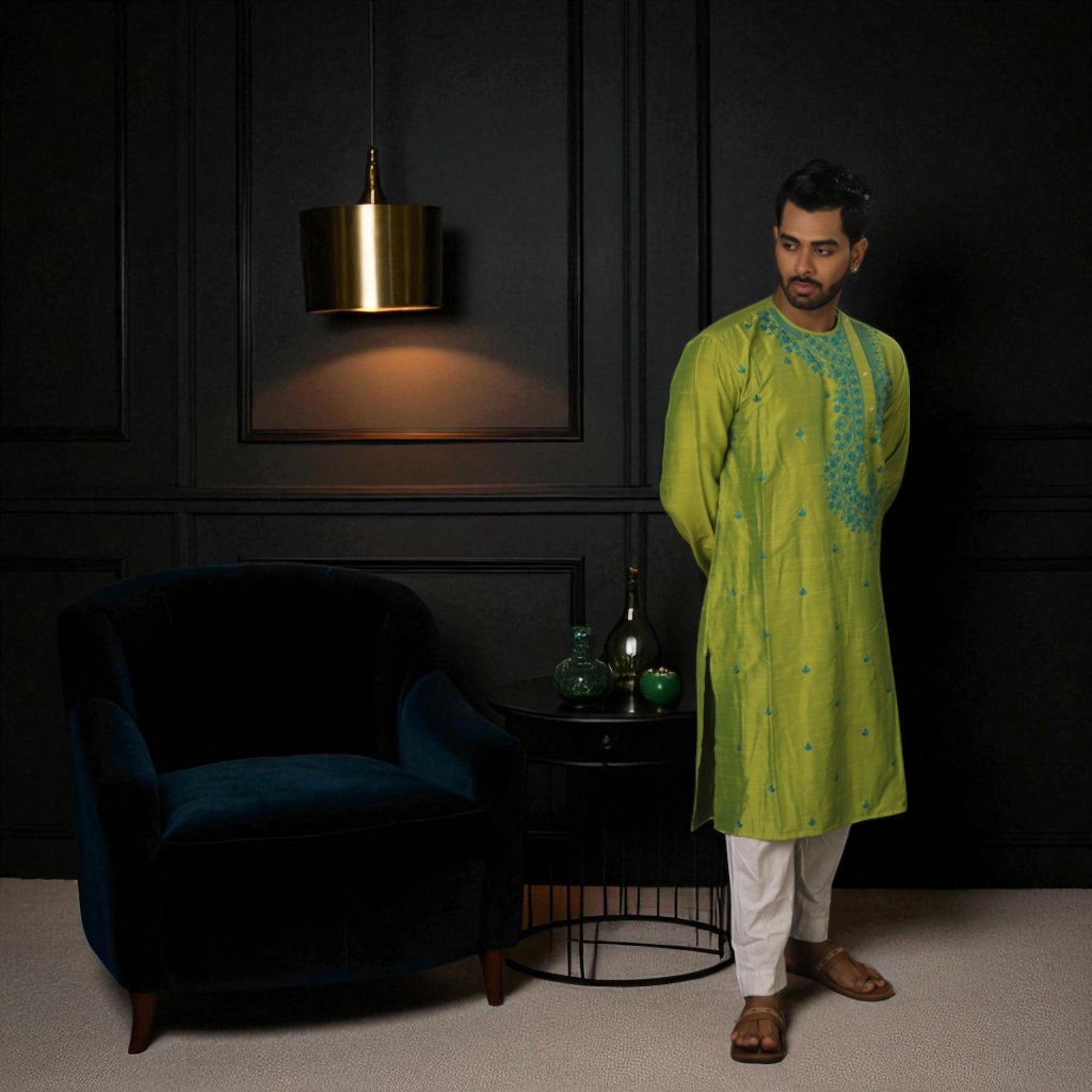 Parrot Green Cotton Slab Kurta Se