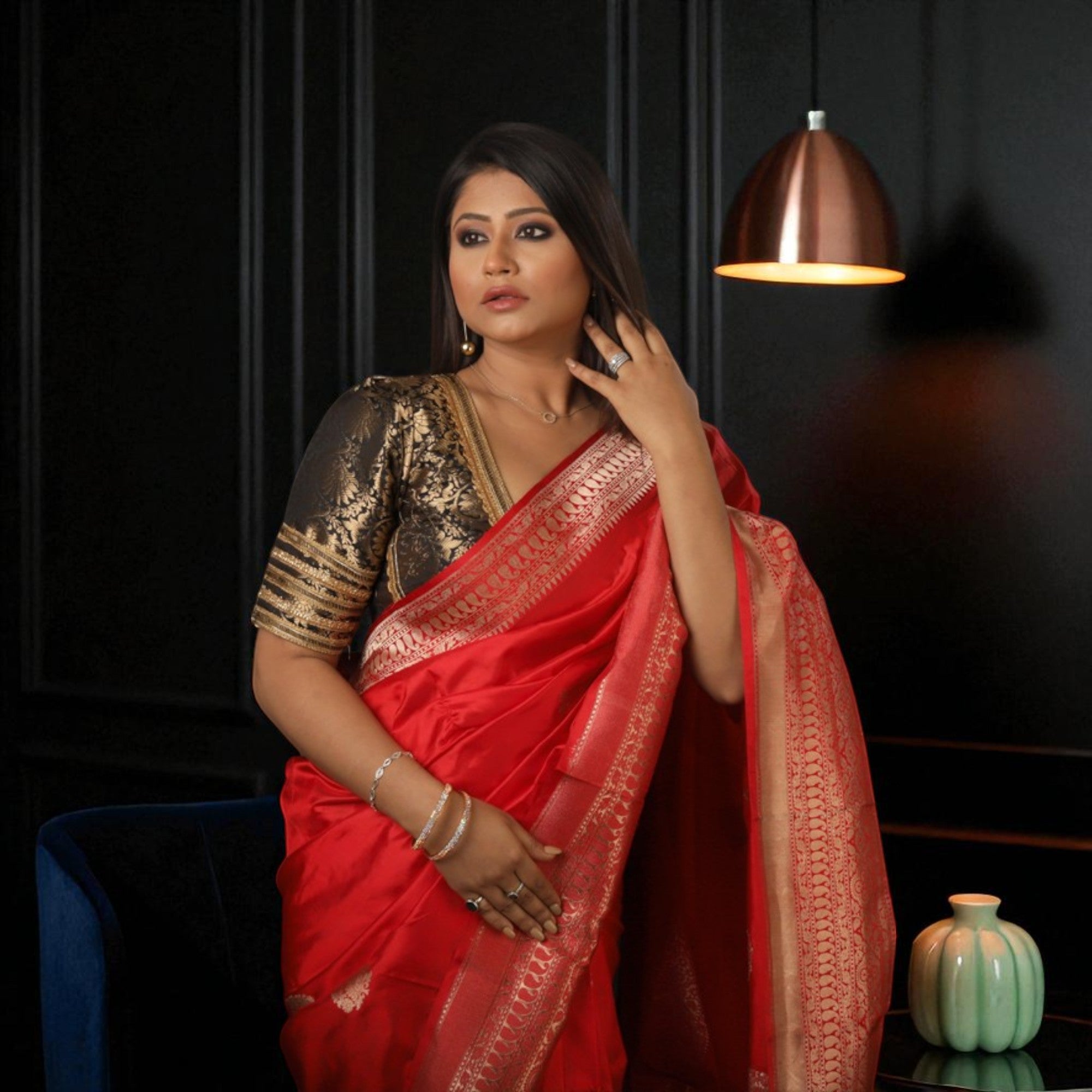 Red Pure Katan Banarasi