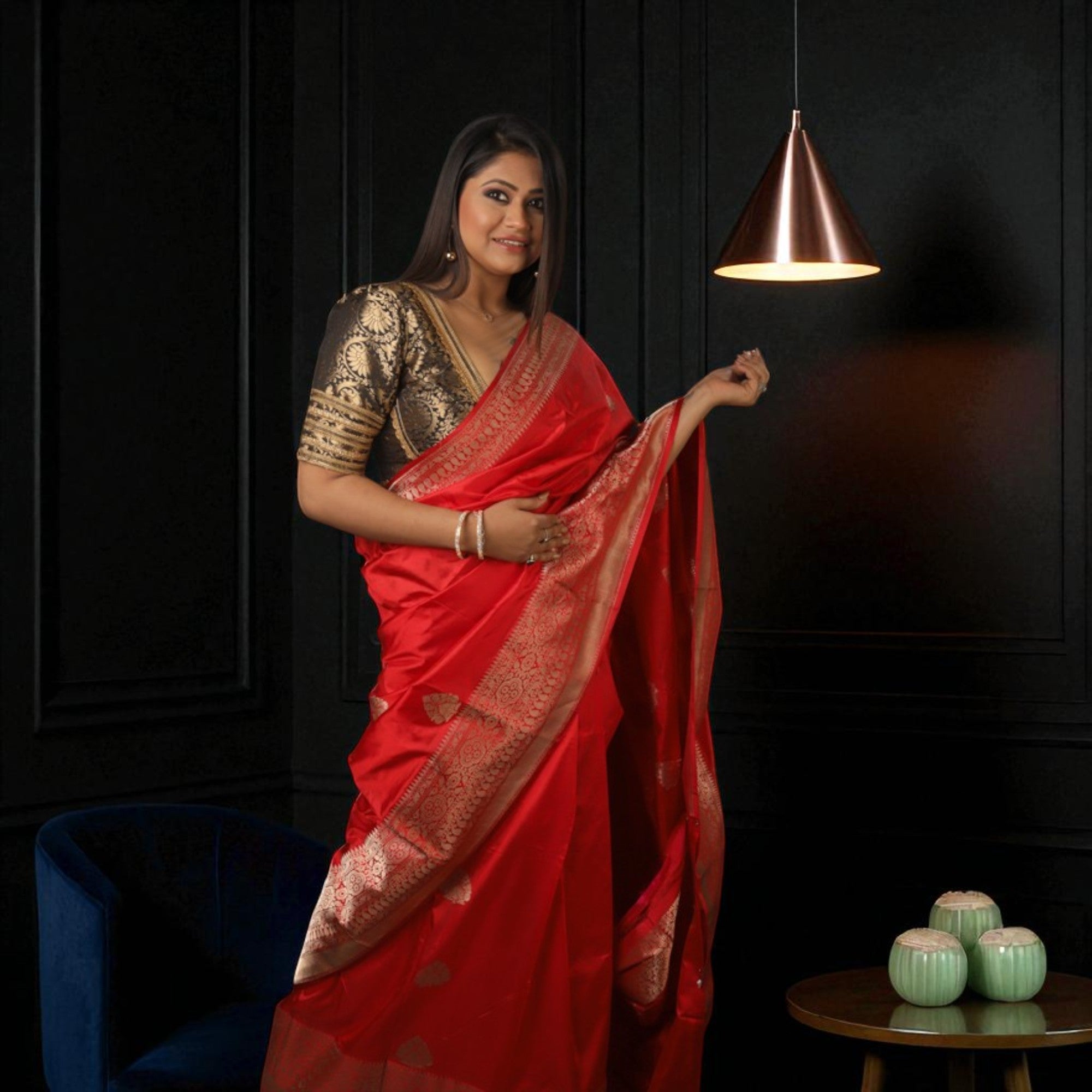 Red Pure Katan Banarasi