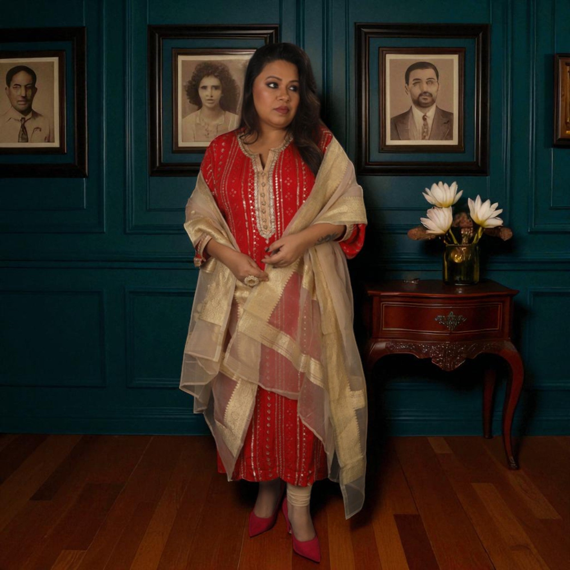 Red Sequence Kurta Set