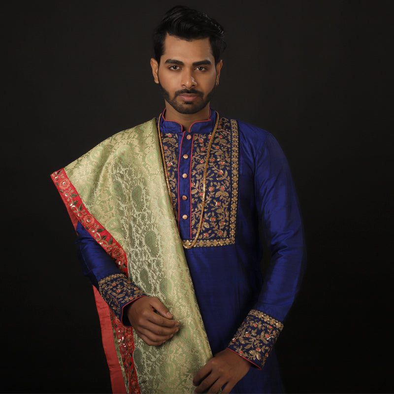 Royal Blue Embroided Kurta With Dhoti Pant