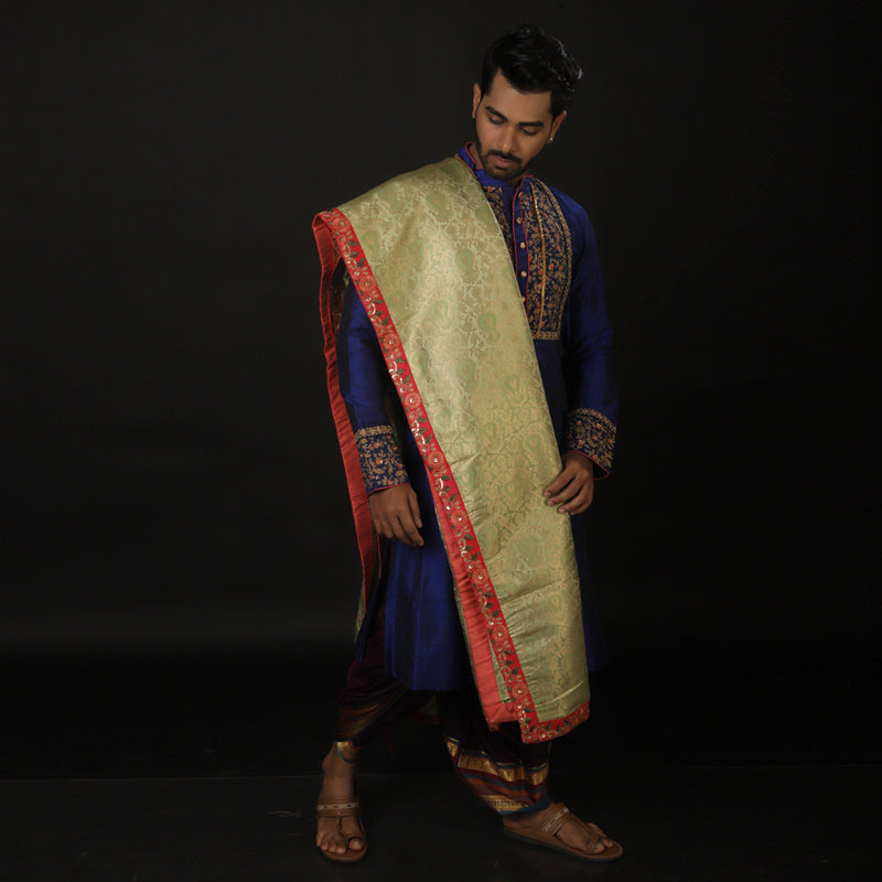Royal Blue Embroided Kurta With Dhoti Pant