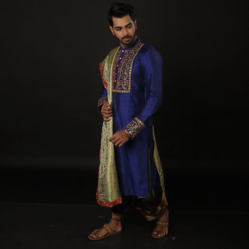 Royal Blue Embroided Kurta With Dhoti Pant