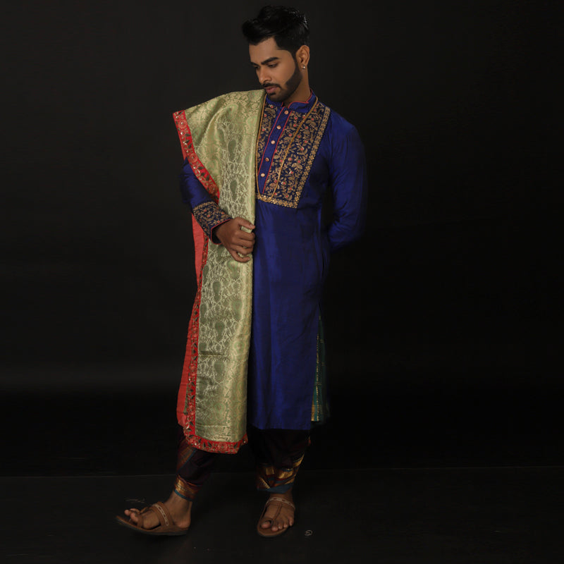 Royal Blue Embroided Kurta With Dhoti Pant
