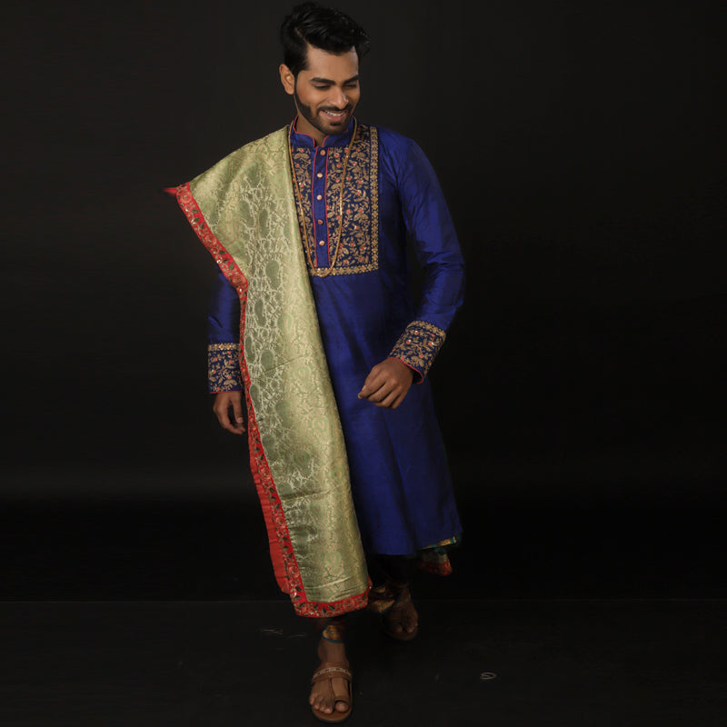 Royal Blue Embroided Kurta With Dhoti Pant