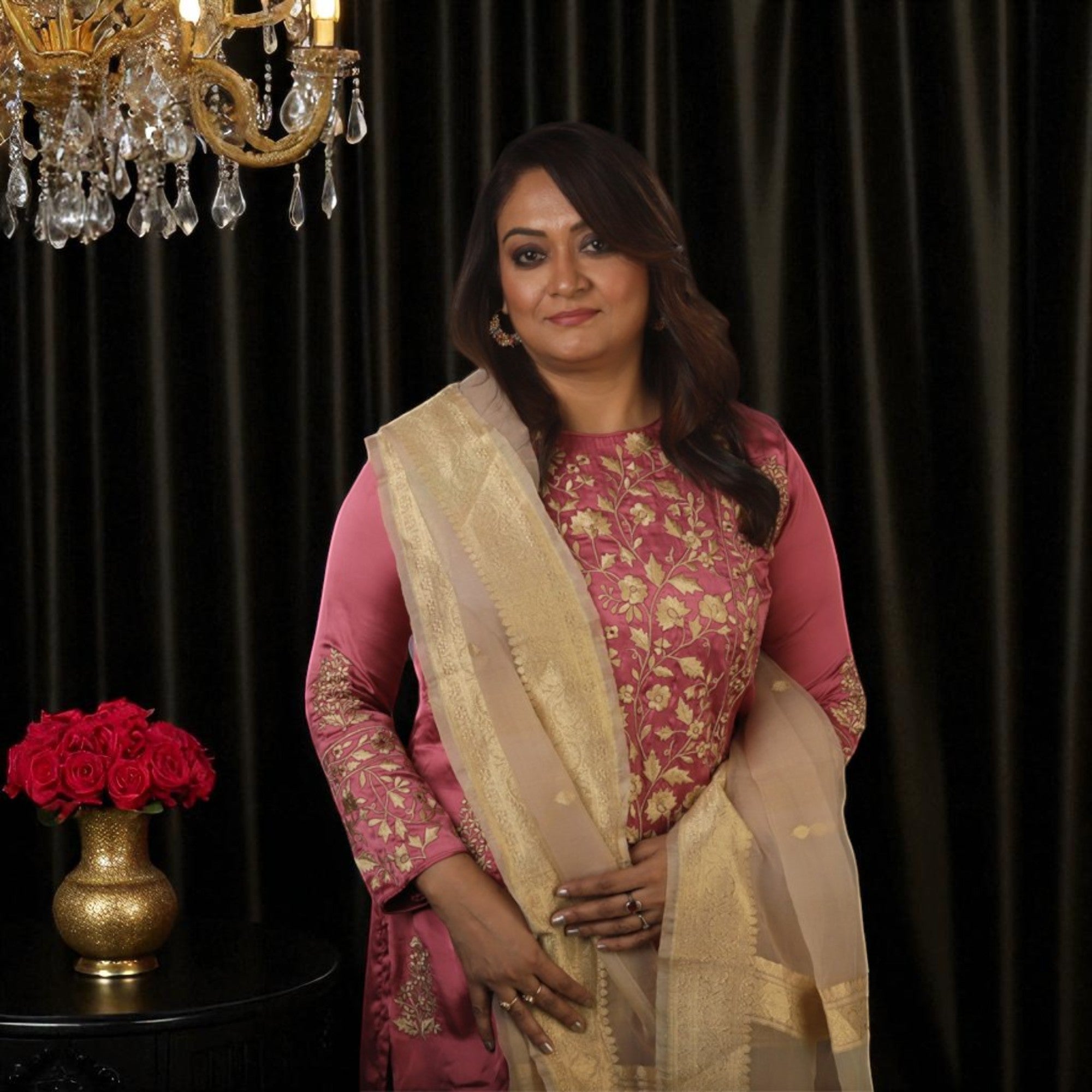 Satin gorgette kurta set