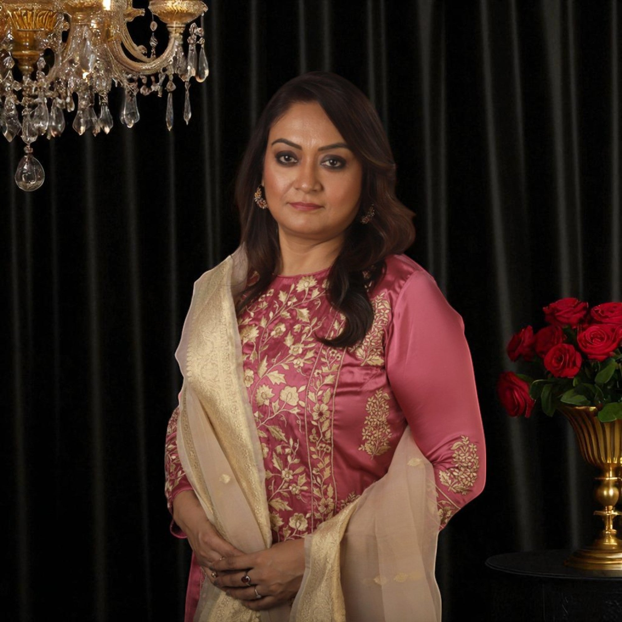 Satin gorgette kurta set