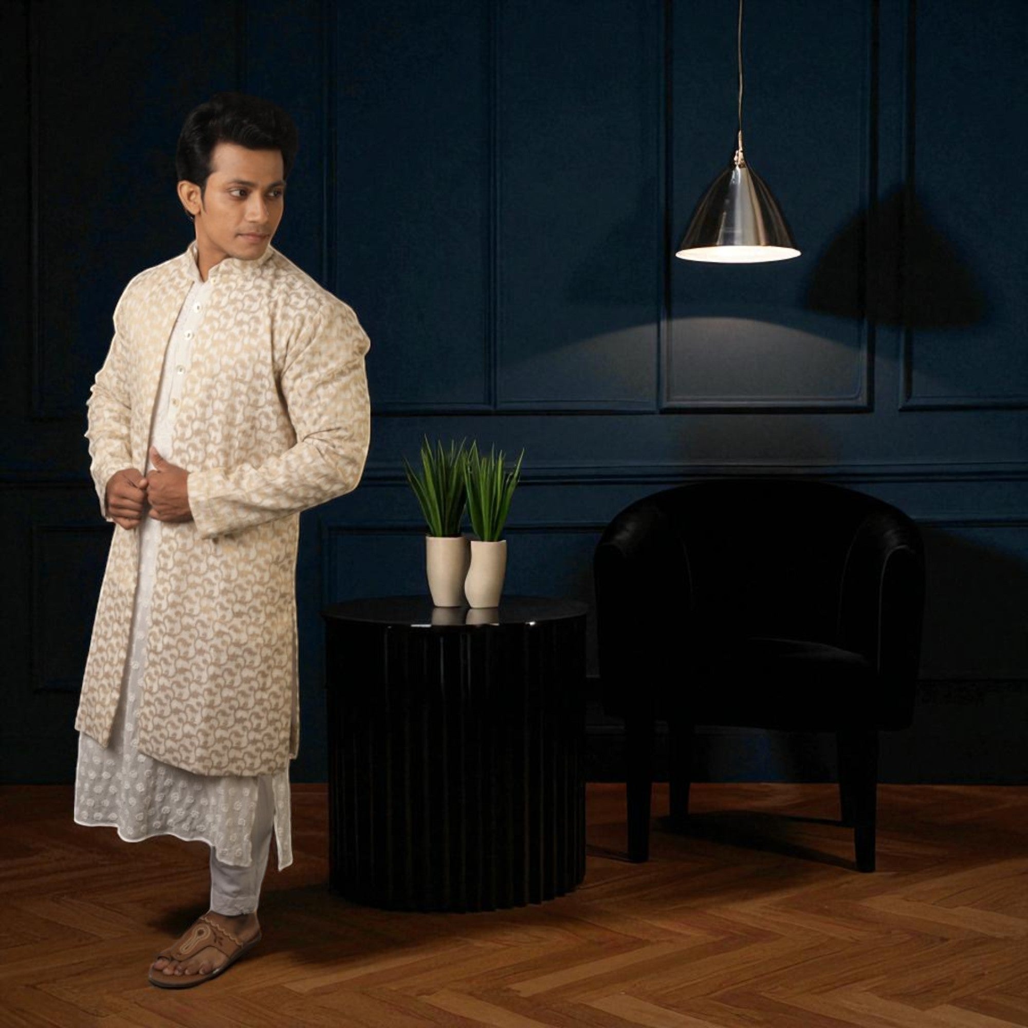 White Chikankari Kurta Set With Jacket