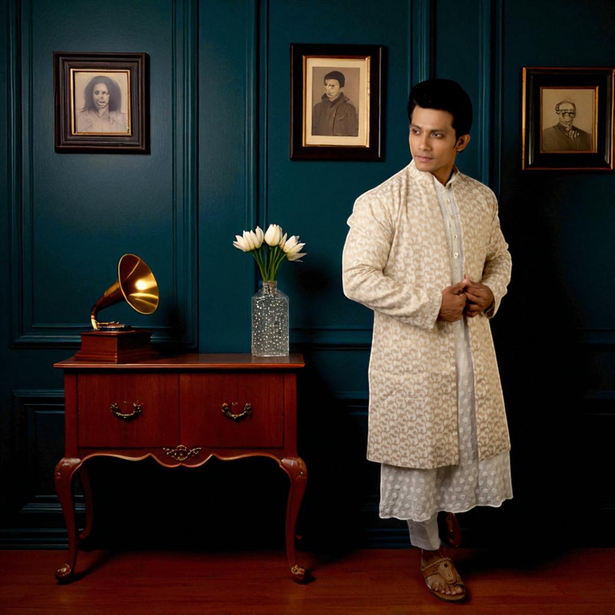 White Chikankari Kurta Set With Jacket