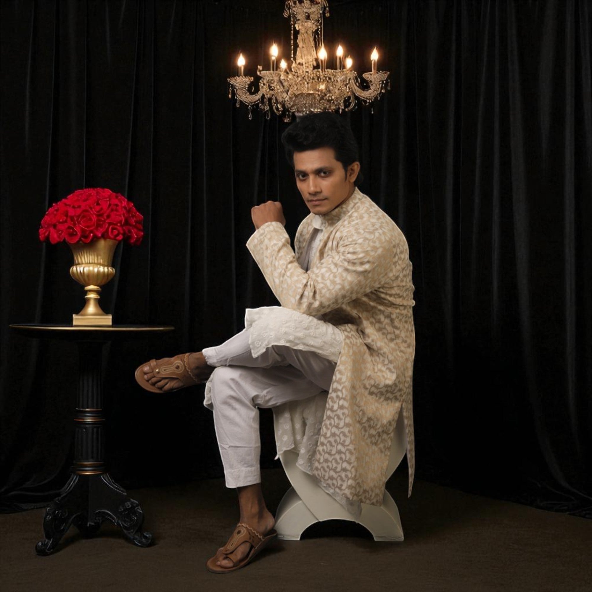 White Chikankari Kurta Set With Jacket