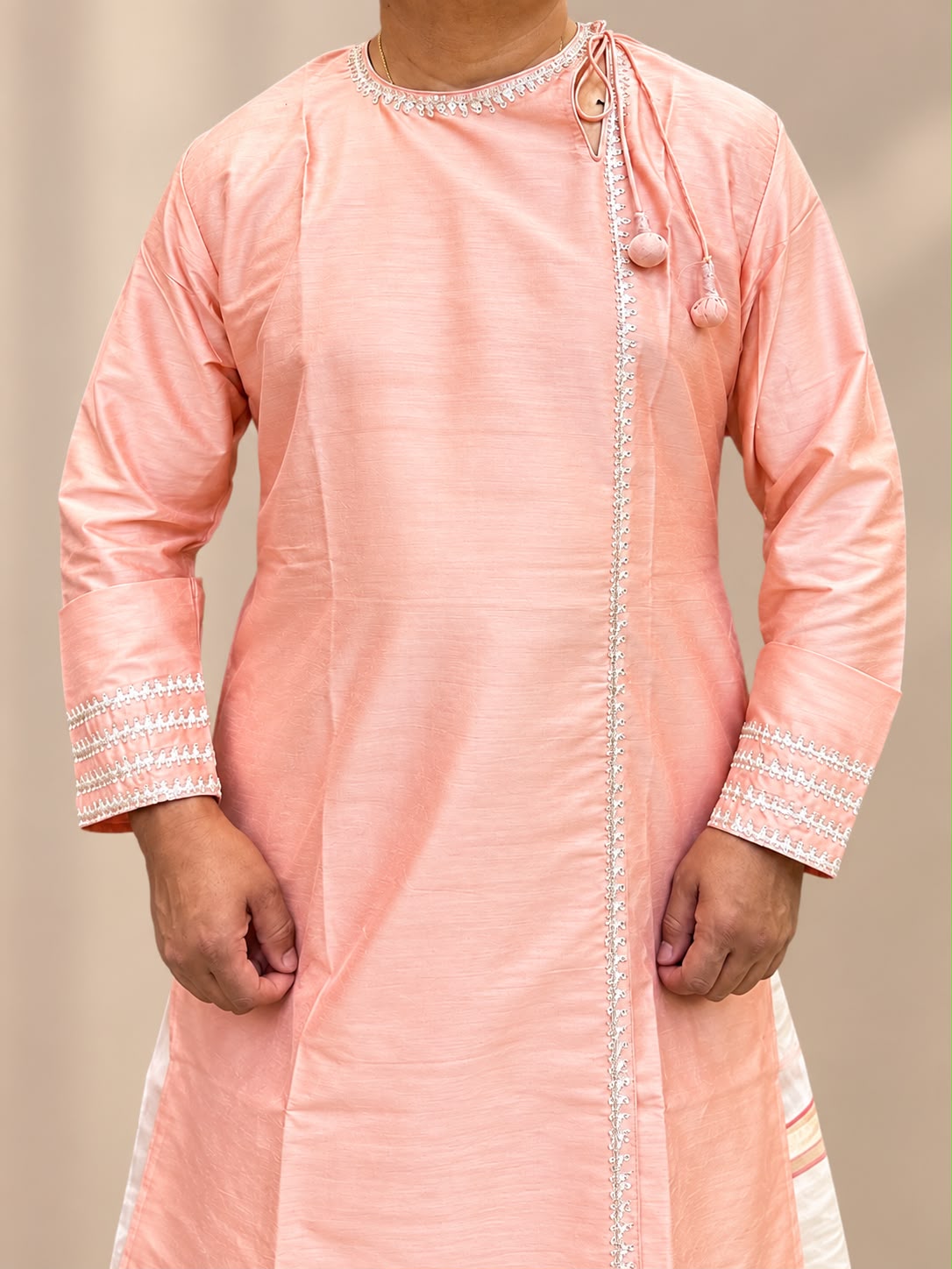 Peach & White Traditional Dhoti – Kurta Set