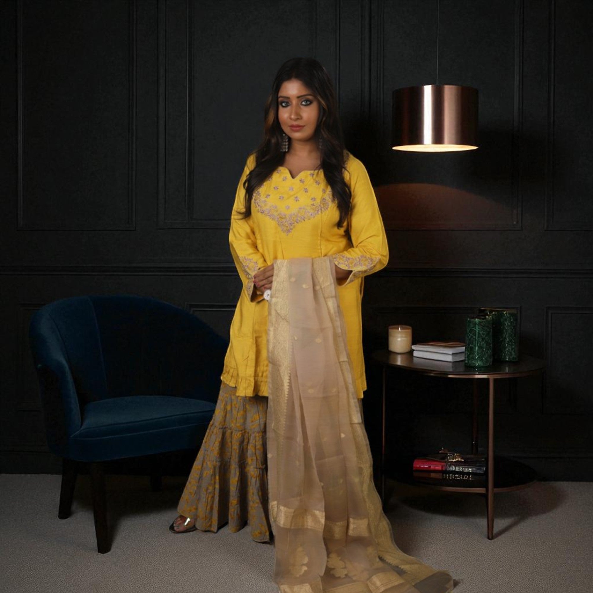 Yellow Kurta Sharara Suit