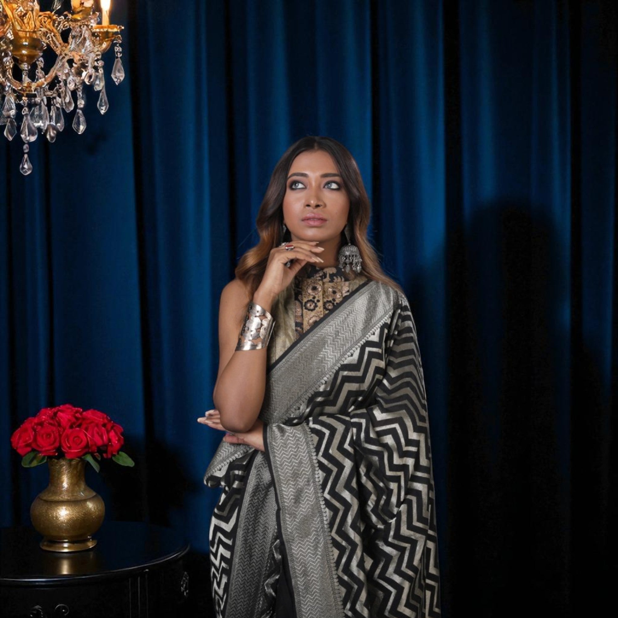 Zigzag Black Pure Khaddi Banarasi