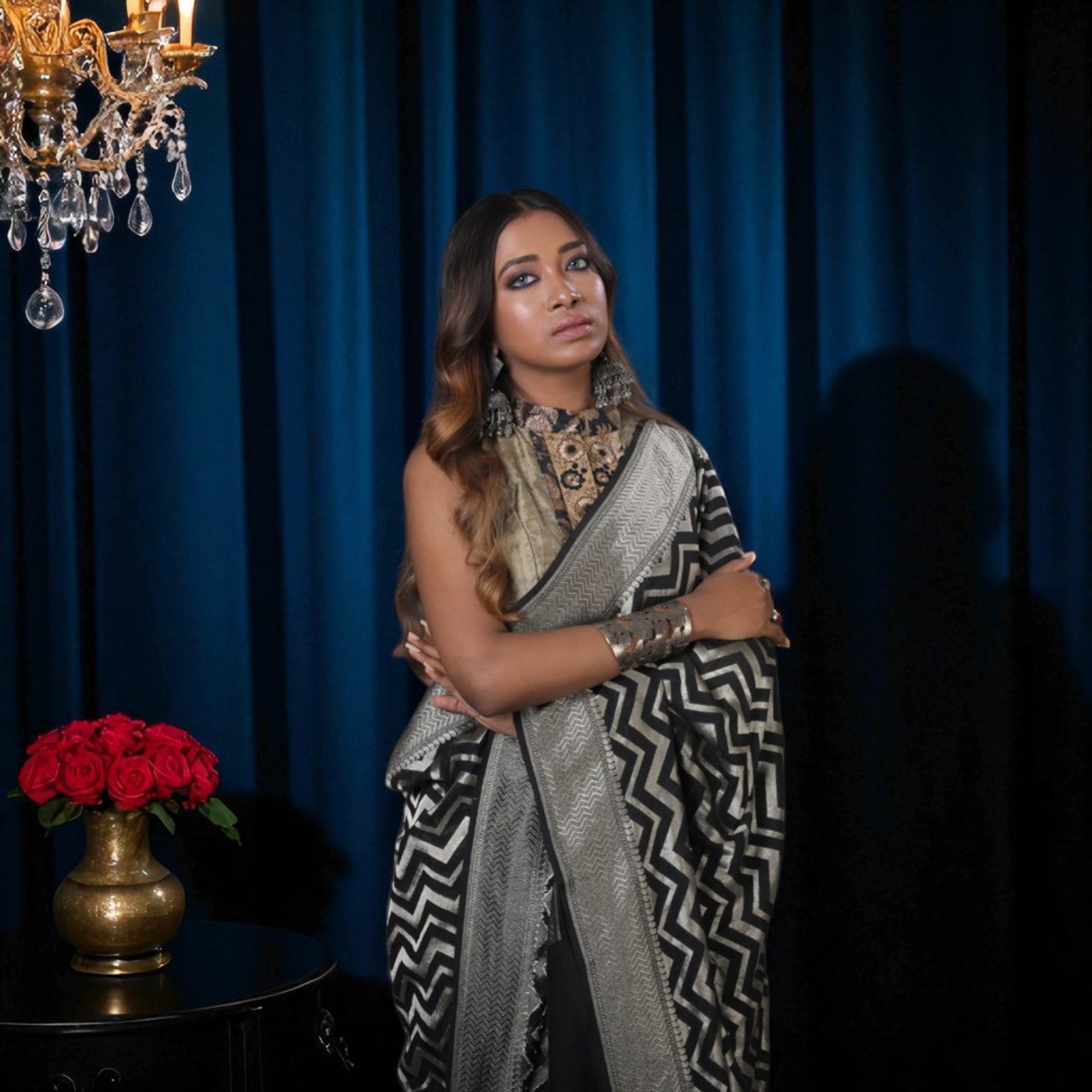 Zigzag Black Pure Khaddi Banarasi