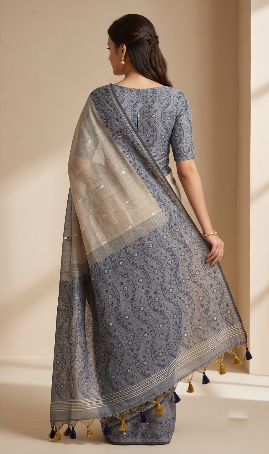 Jamdani Weave Linen Saree