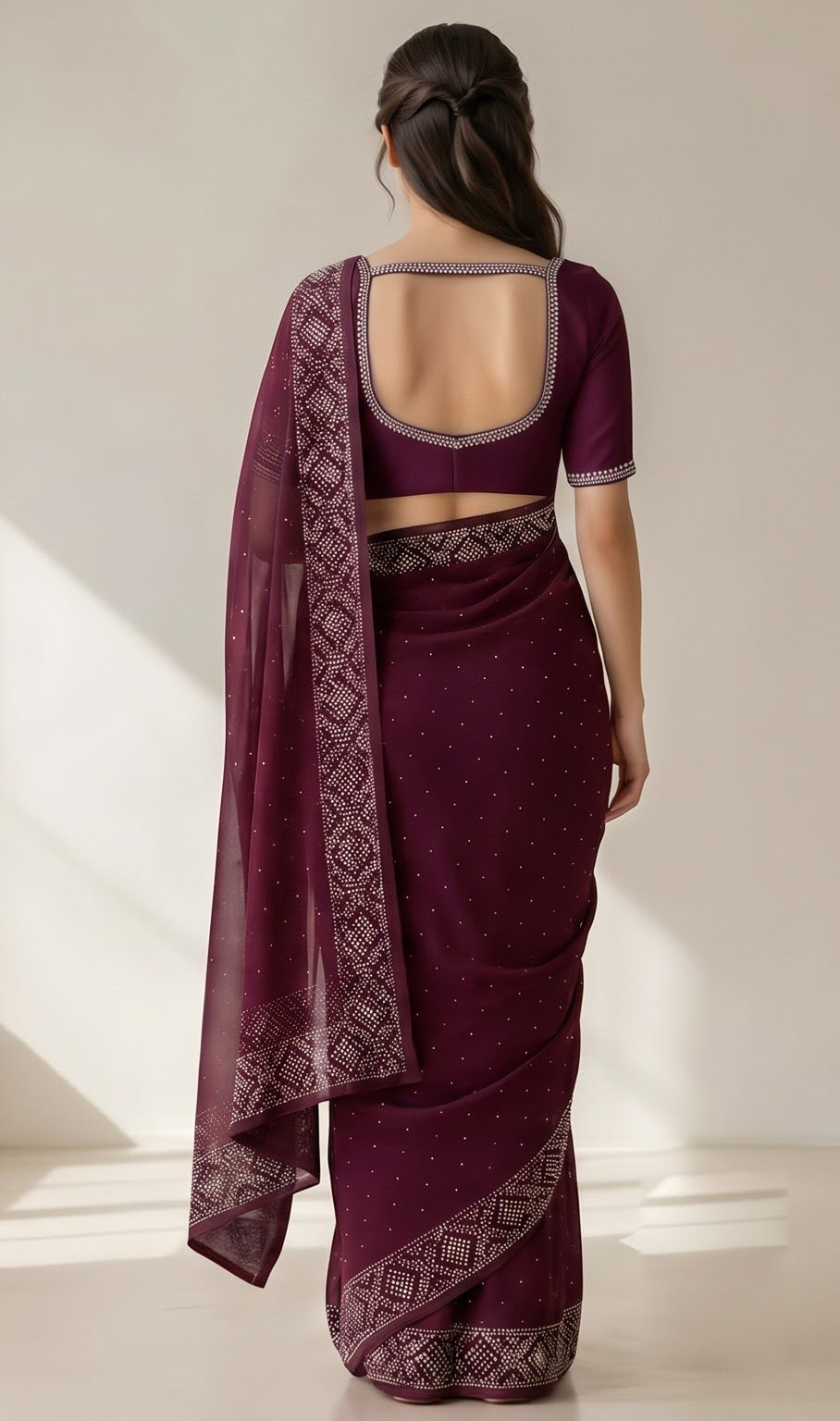 Wine Georgette Stone Work Saree