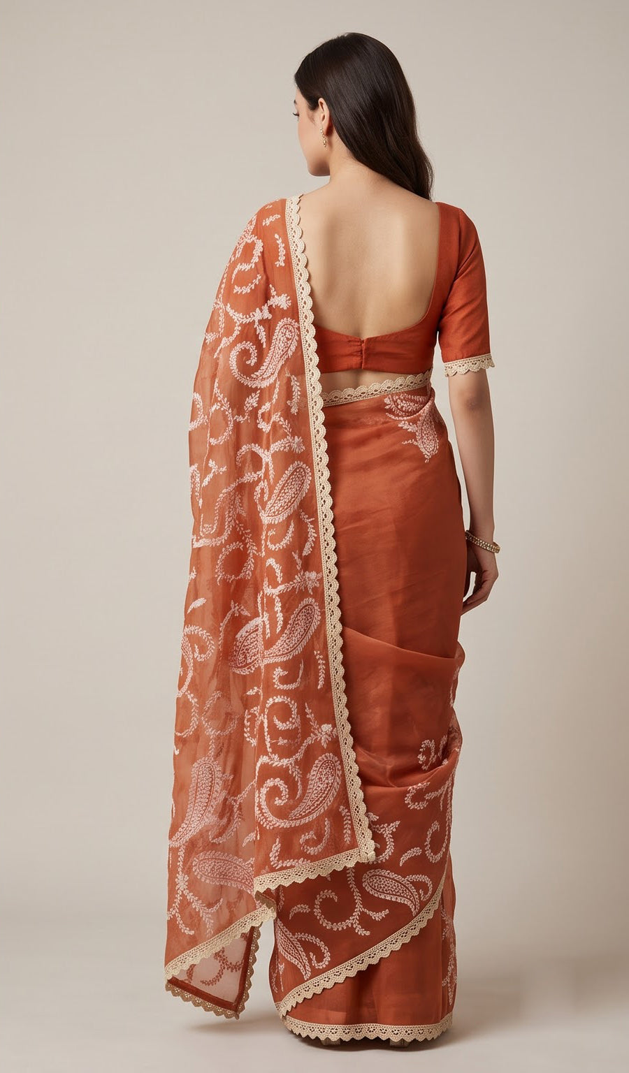 Paisley Chikankari Organza Saree