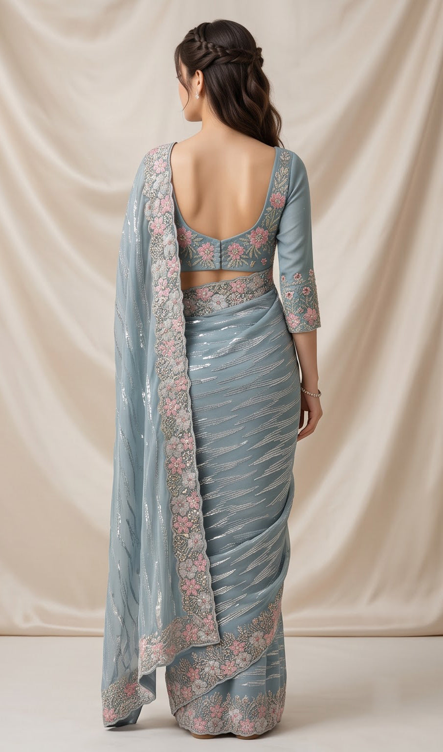 Sage Blue Resham Self Sequence