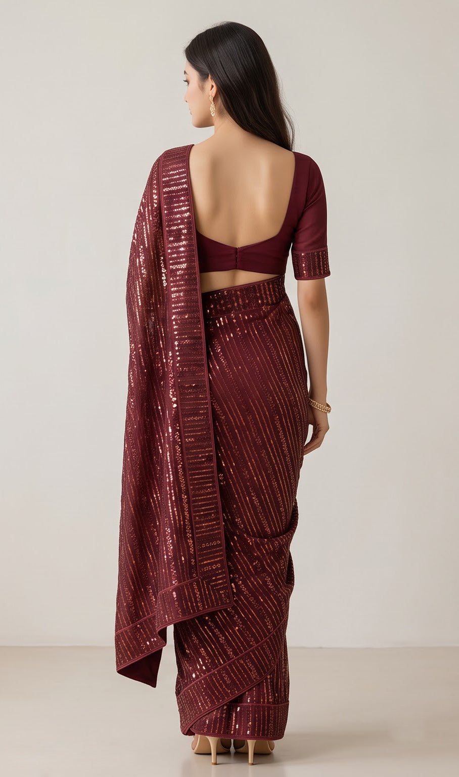 Wine Shimmer Georgette Sequence