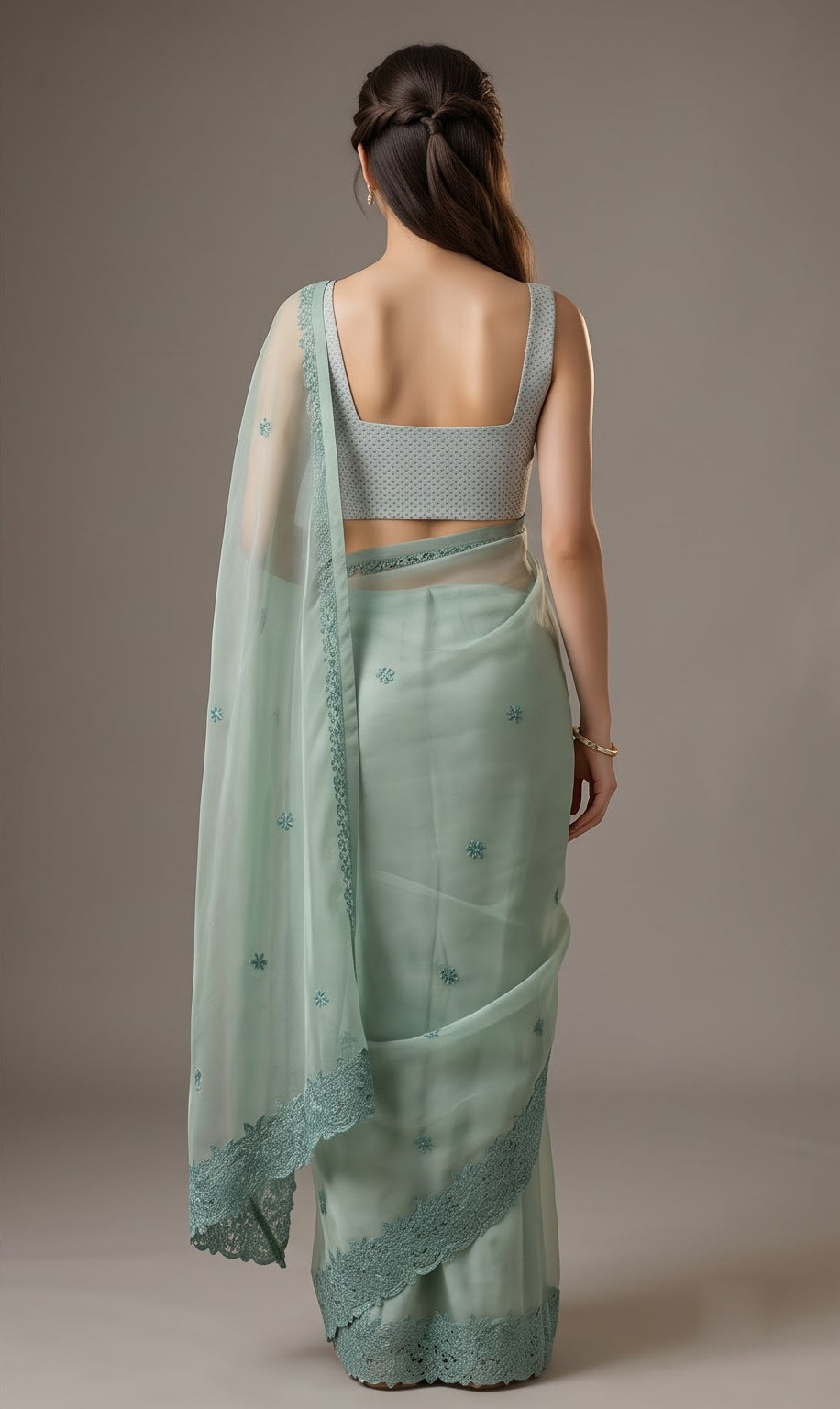 Sage Mist Organza Resham Border