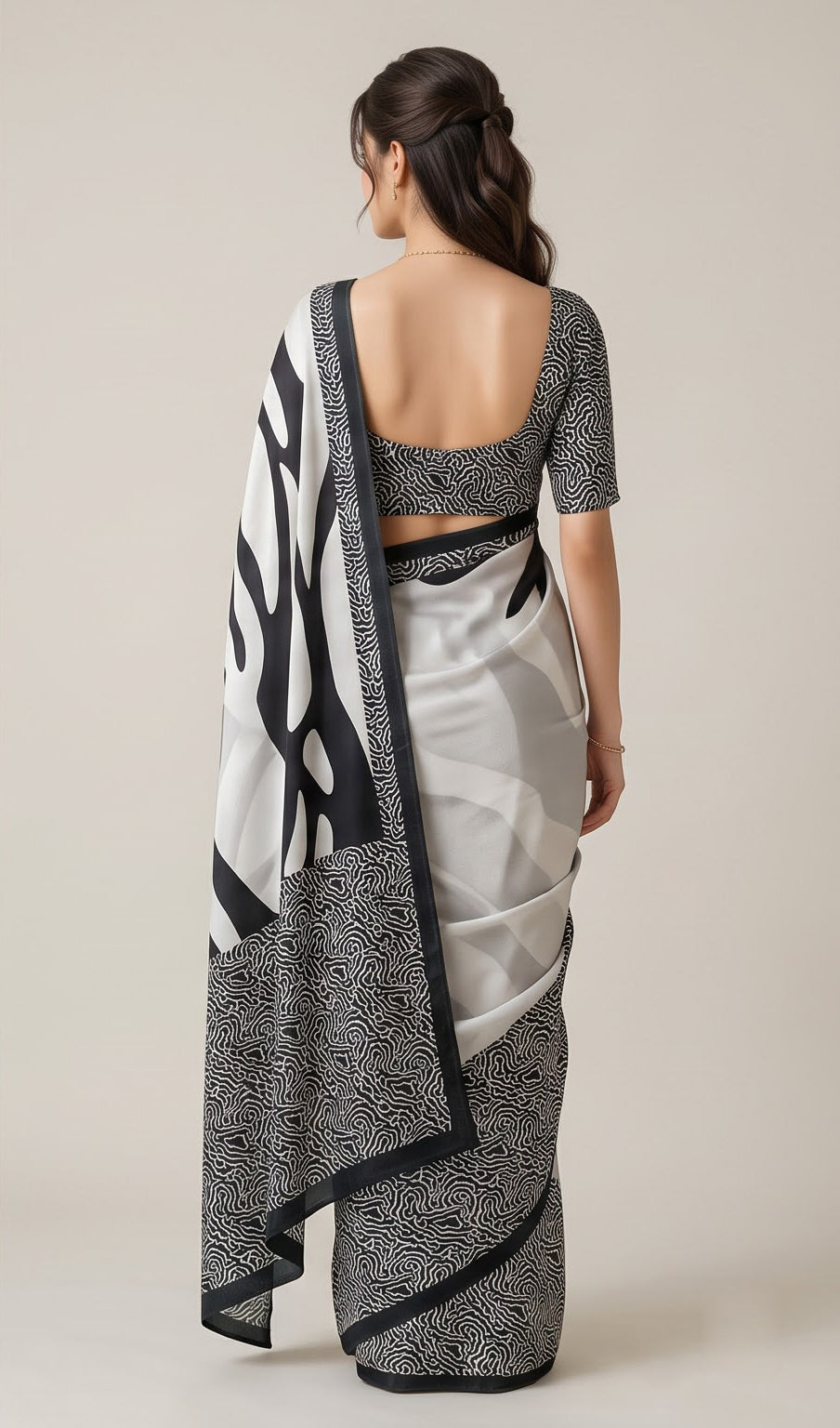 Monochrome Flow  Modal Silk Saree