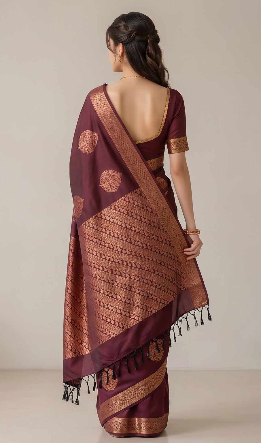 Semi Katan Leaf Motif Zari Saree