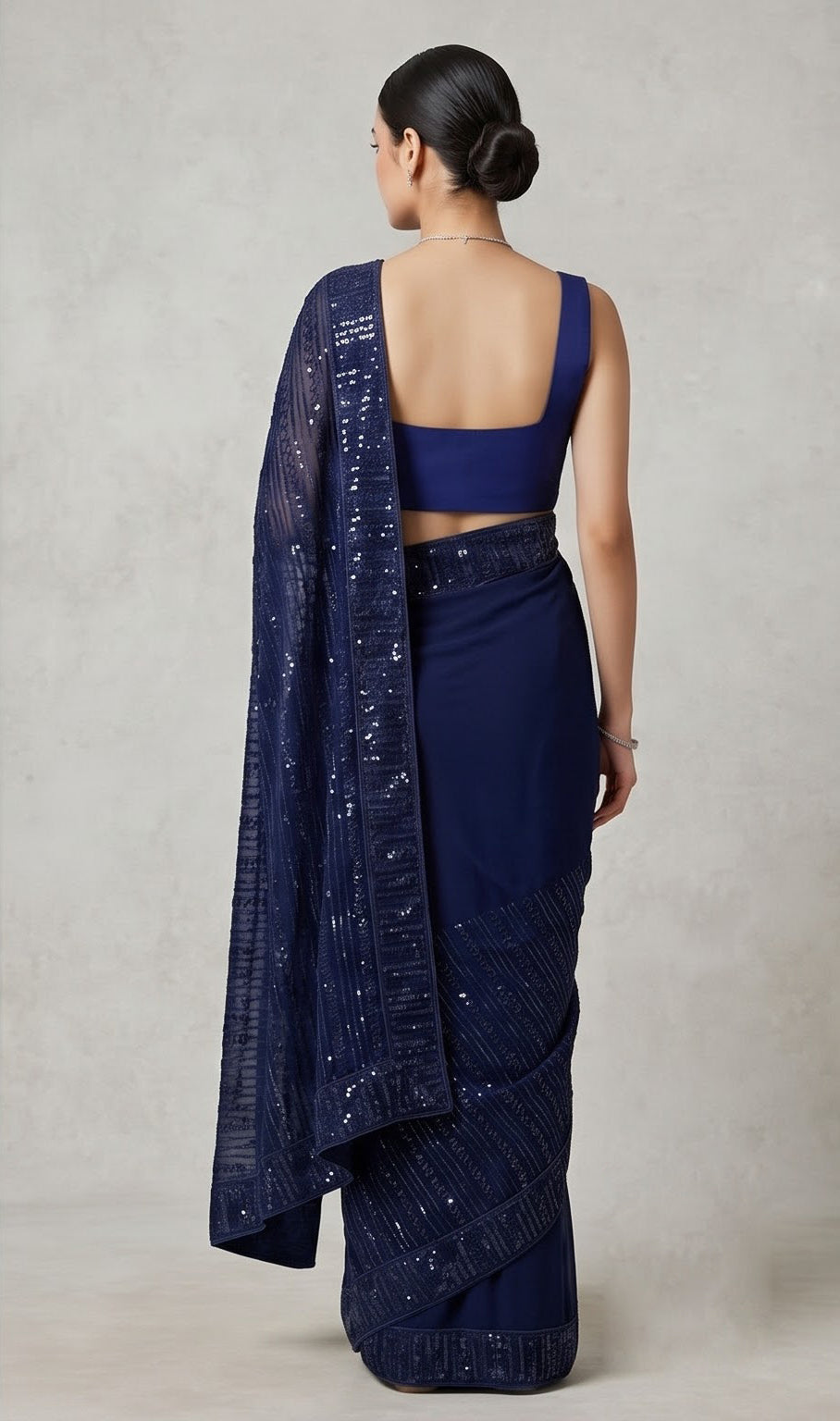 Navy Blue Shimmer Georgette Sequence