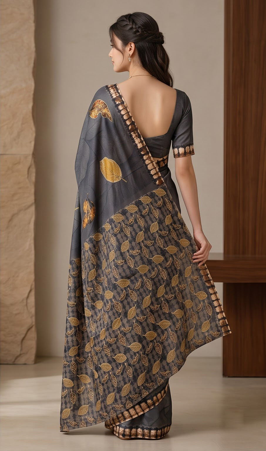 Antique Leaf Ajrakh Modal Saree
