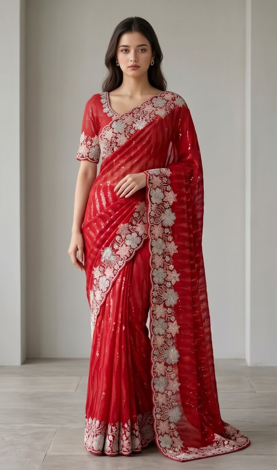 Red Resham Self Sequence