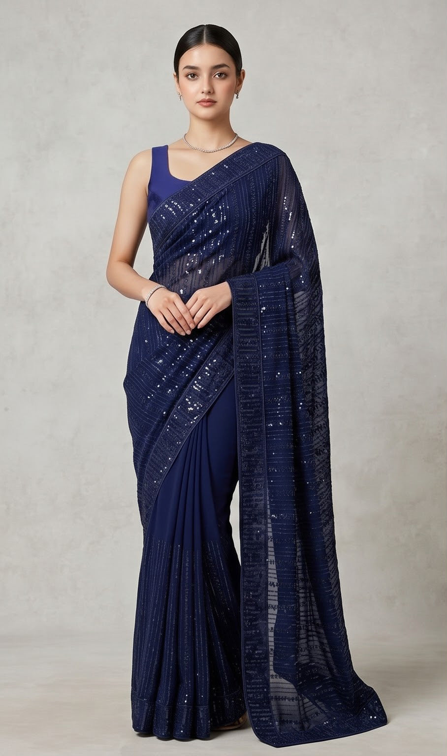 Navy Blue Shimmer Georgette Sequence