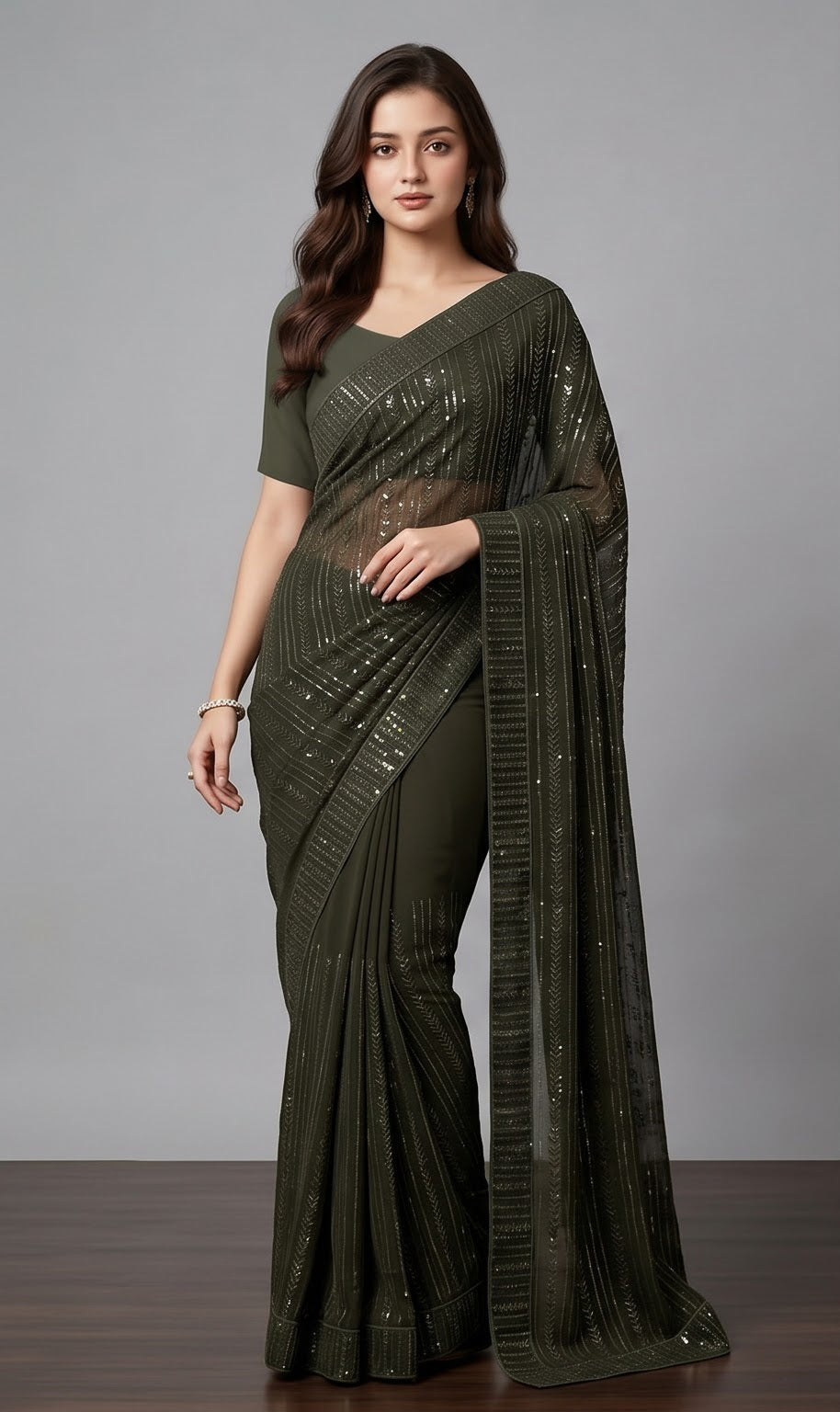Olive Shimmer Georgette Sequence