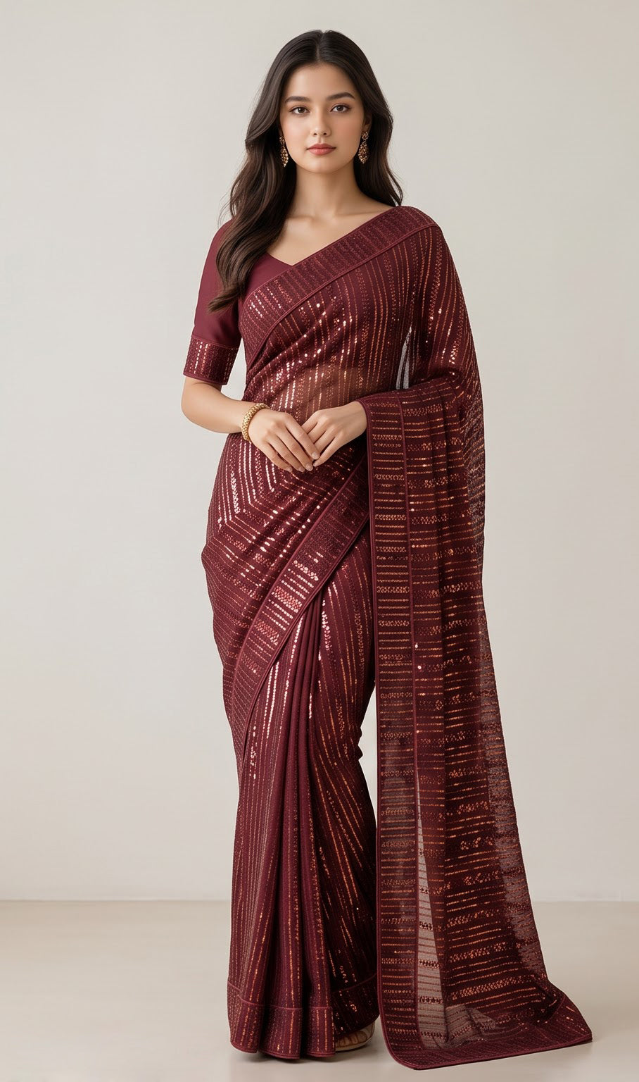 Wine Shimmer Georgette Sequence