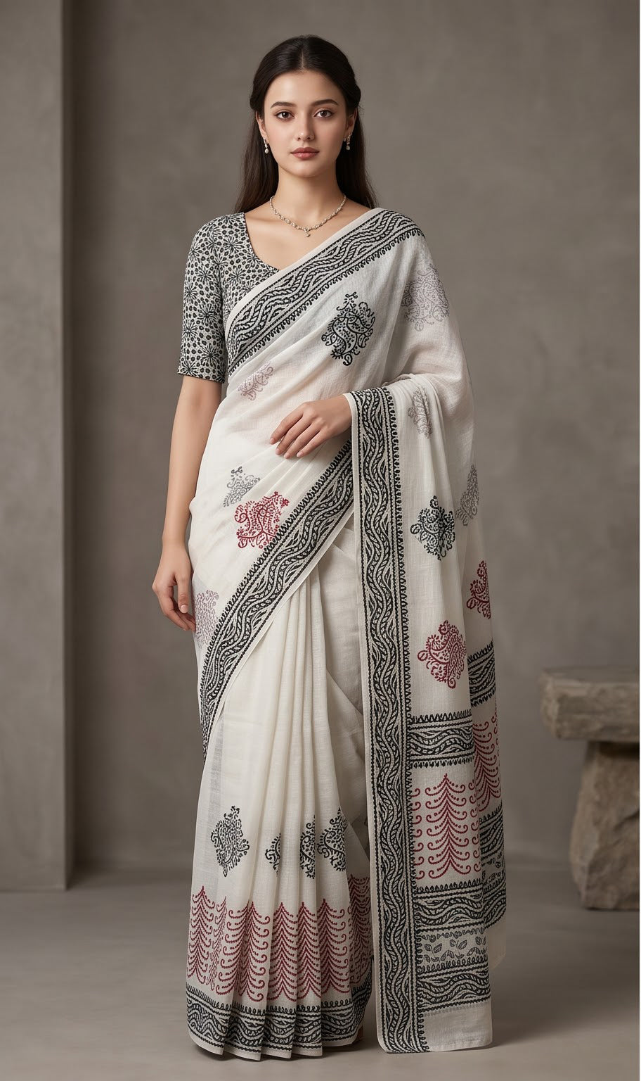Ivory Paisley Bhagalpuri Cotton
