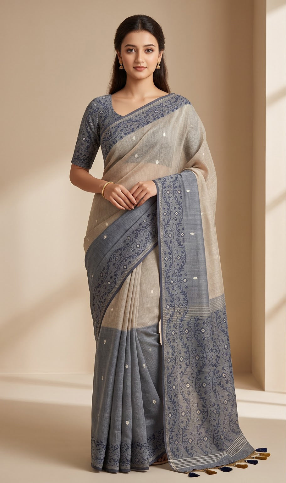 Jamdani Weave Linen Saree