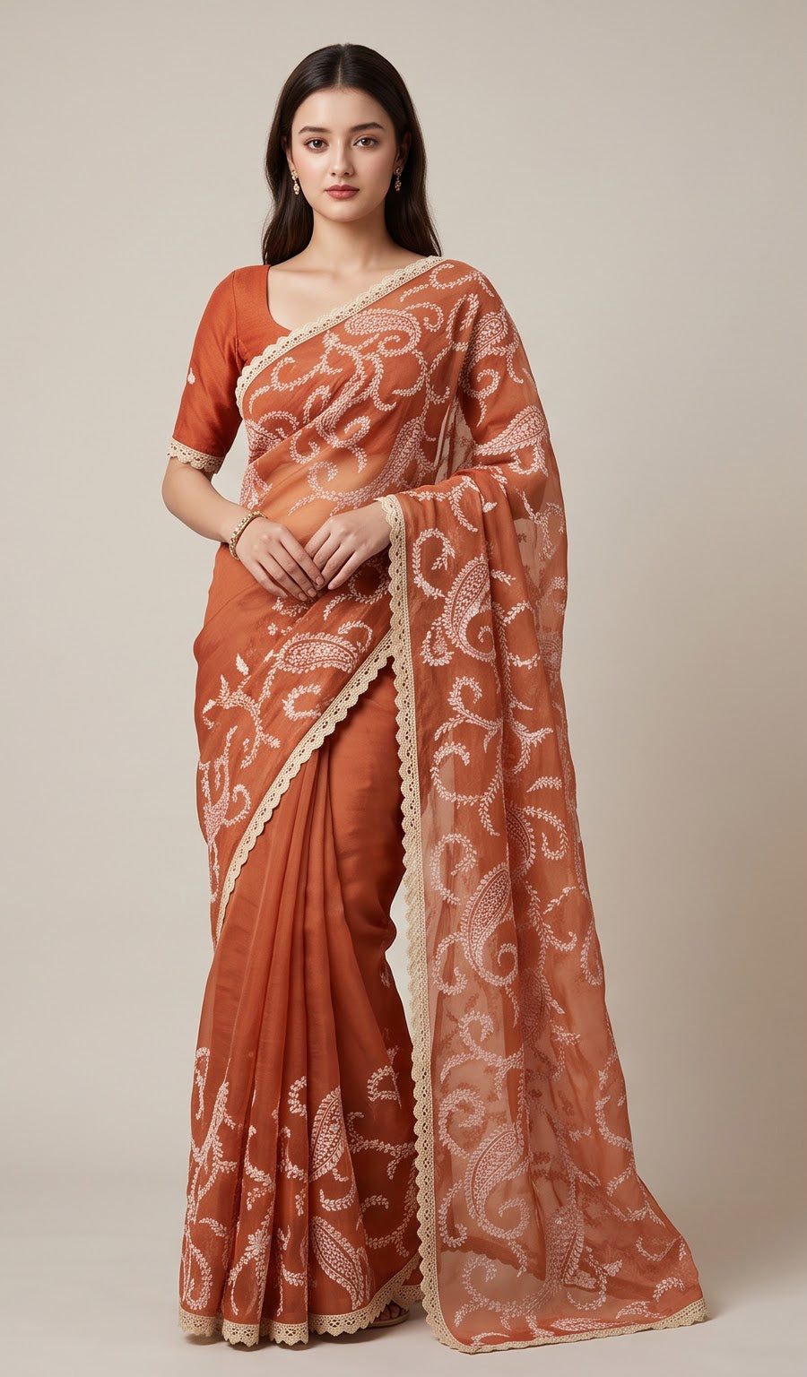 Paisley Chikankari Organza Saree