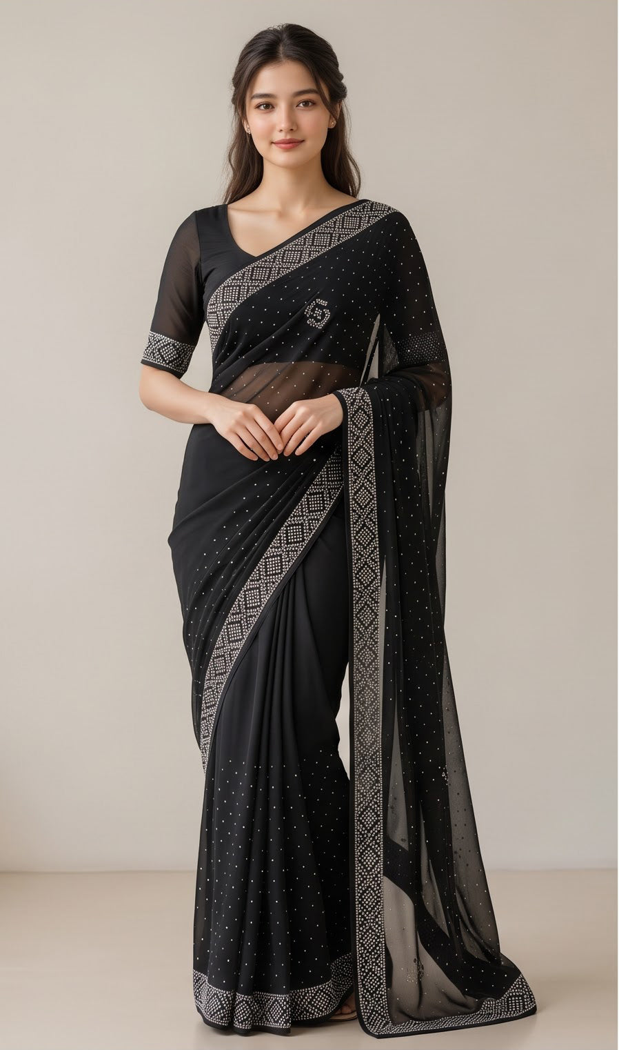 Black  Georgette Stone Work Saree