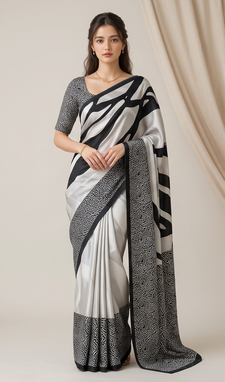 Monochrome Flow  Modal Silk Saree